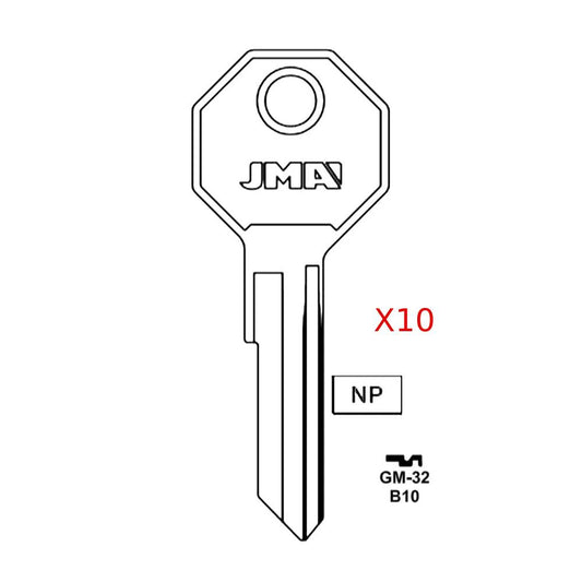 GM H1098LA Key Blank - B10 / GM-32 (Packs of 10)