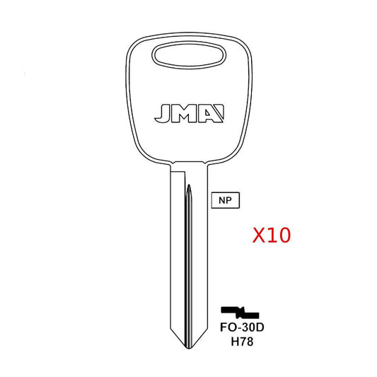 Ford Mercury Key Blank - H78 / FO-30D (Packs of 10)