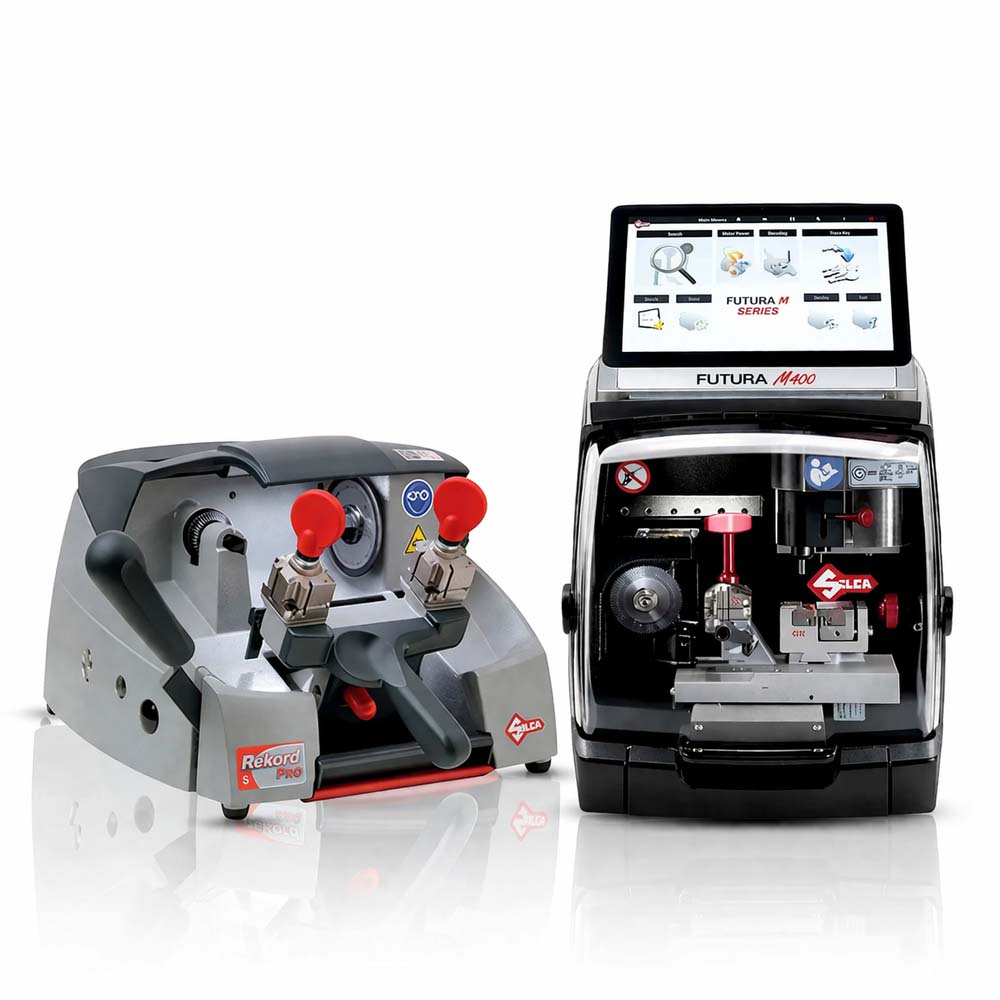 ILCO Futura M400 New Gen Electronic Key Cutting Machine Bundle with Rekord Pro S Key Cutting Machine for Flat and Cruciform Keys