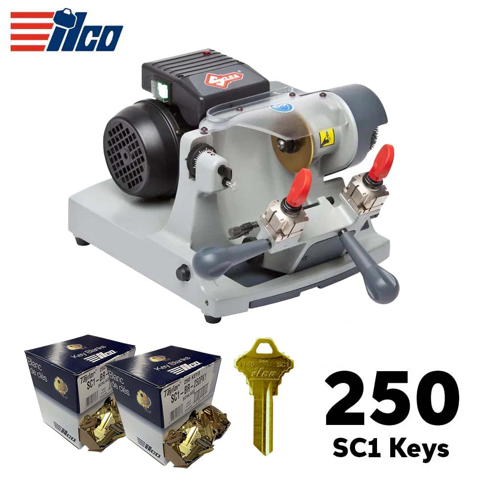 ILCO Speed 045 Manual Key Duplicator Machine with 2 Packs of 250 SC1 Key Blanks