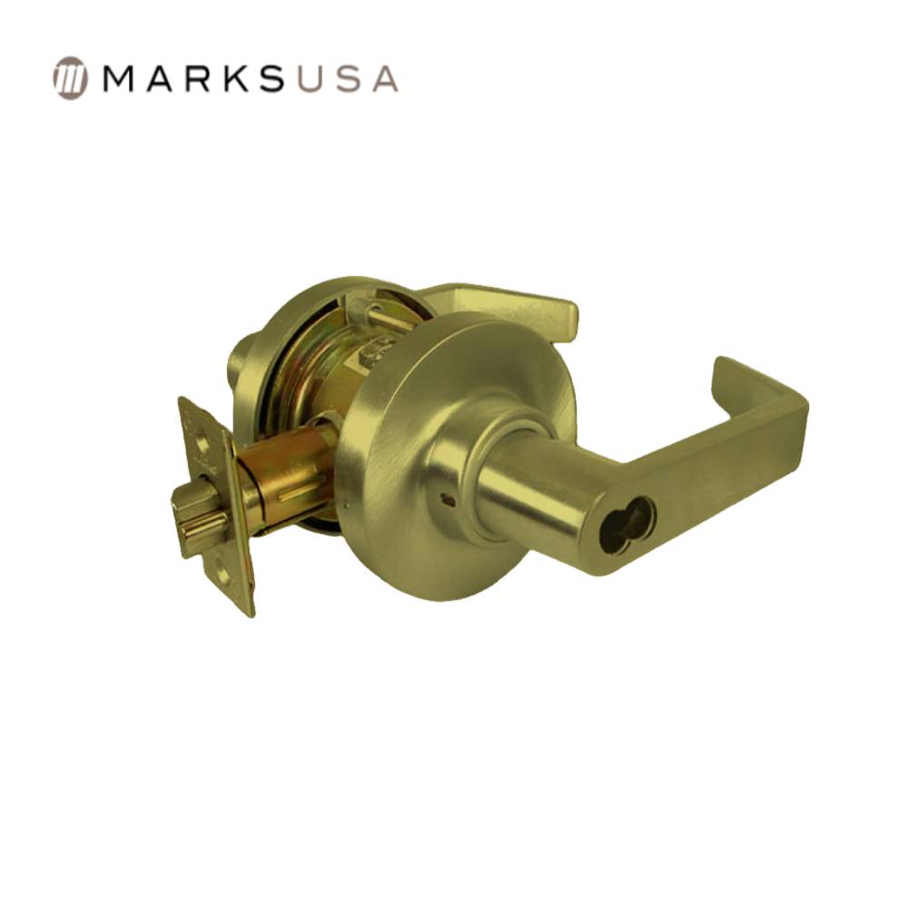 Marks USA - 195RF - Storeroom Function Cylindrical Lock - Schlage FSIC Less Core- American Lever 6-Pin - 3-7/16 Rose Diameter - 2-3/4 Backset - Non-Handed - F86 ANSI - Grade 1 - Bright Brass