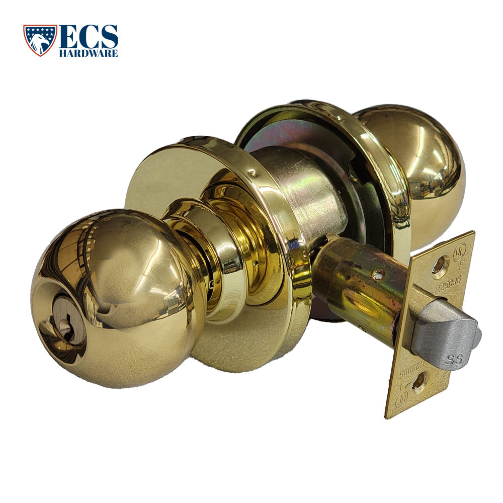 ECS HARDWARE - Commercial Door Knob Set - 2-3/4 Standard Backest - Polished Brass- Entrance - Grade 2