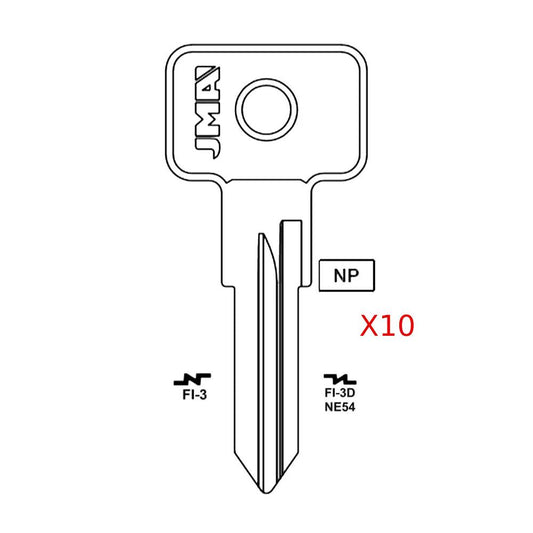 Fiat Ducati Porsche Key Blank - NE54 / FI-3D (Packs of 10)
