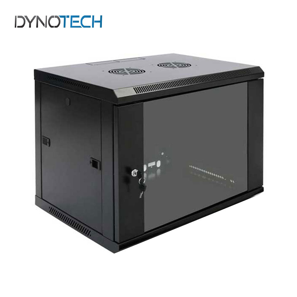 Dynotech - 300739 - 12U - Wall Mount Rack Cabinet with Fan and Tempered Glass Flat Door