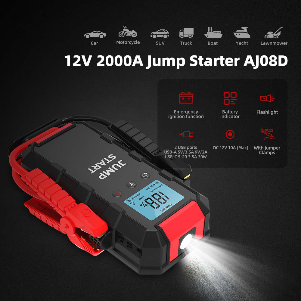 ECS AUTO PARTS - AJ08D - Car Jump Starter with 88.8Wh 24000mAh Capacity