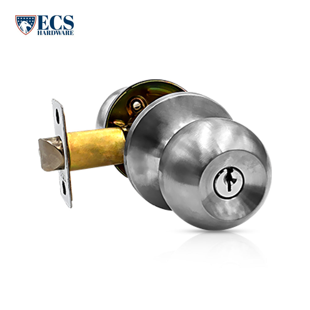 ECS HARDWARE - Durable Combo Lockset w/ Single Knob & Deadbolt - Entrance - Stainless Steel - Grade 3 (KW1)