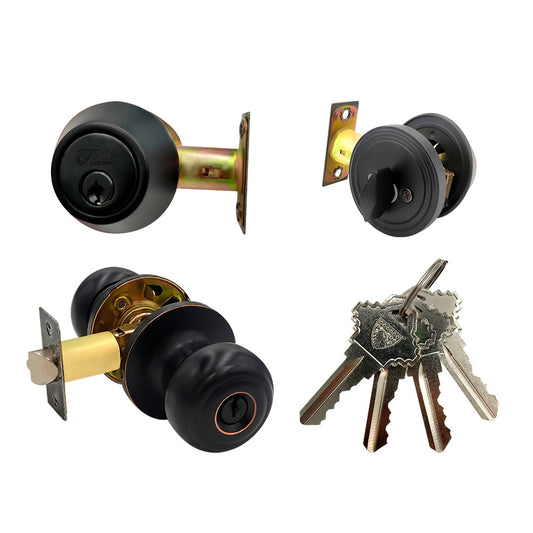 ECS HARDWARE - Durable Combo Lockset w/ Single Knob & Deadbolt - Entrance - Oil Rubbed Bronze - Grade 3 (SC1)