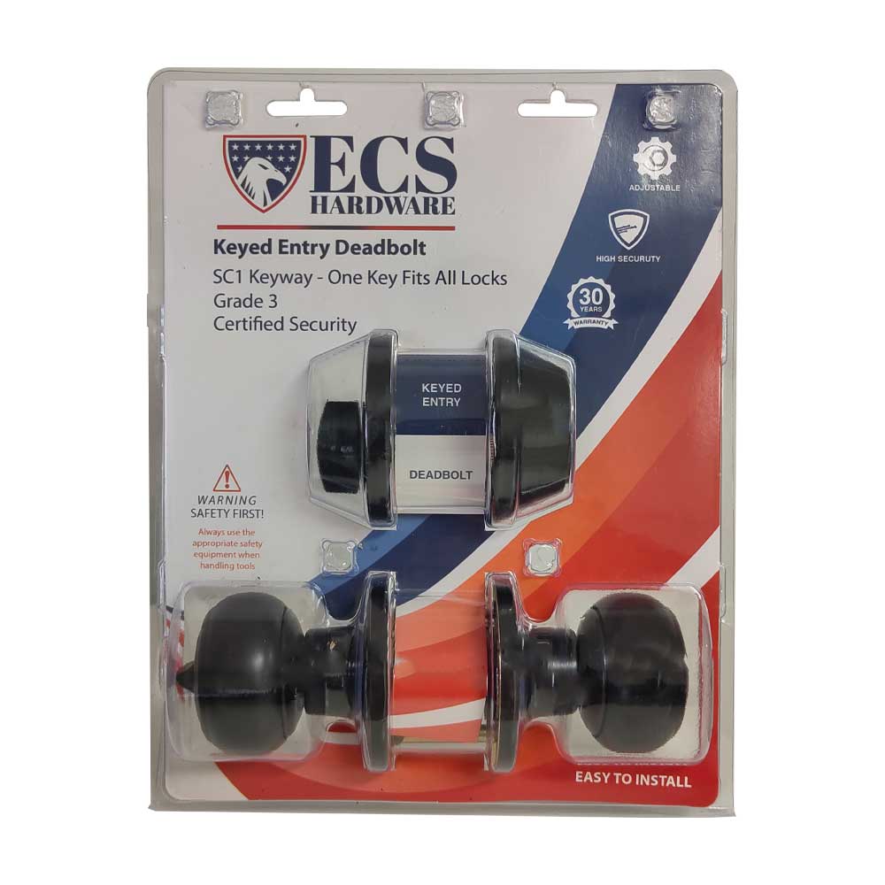 ECS HARDWARE - Durable Combo Lockset w/ Single Knob & Deadbolt - Entrance - Oil Rubbed Bronze - Grade 3 (SC1)