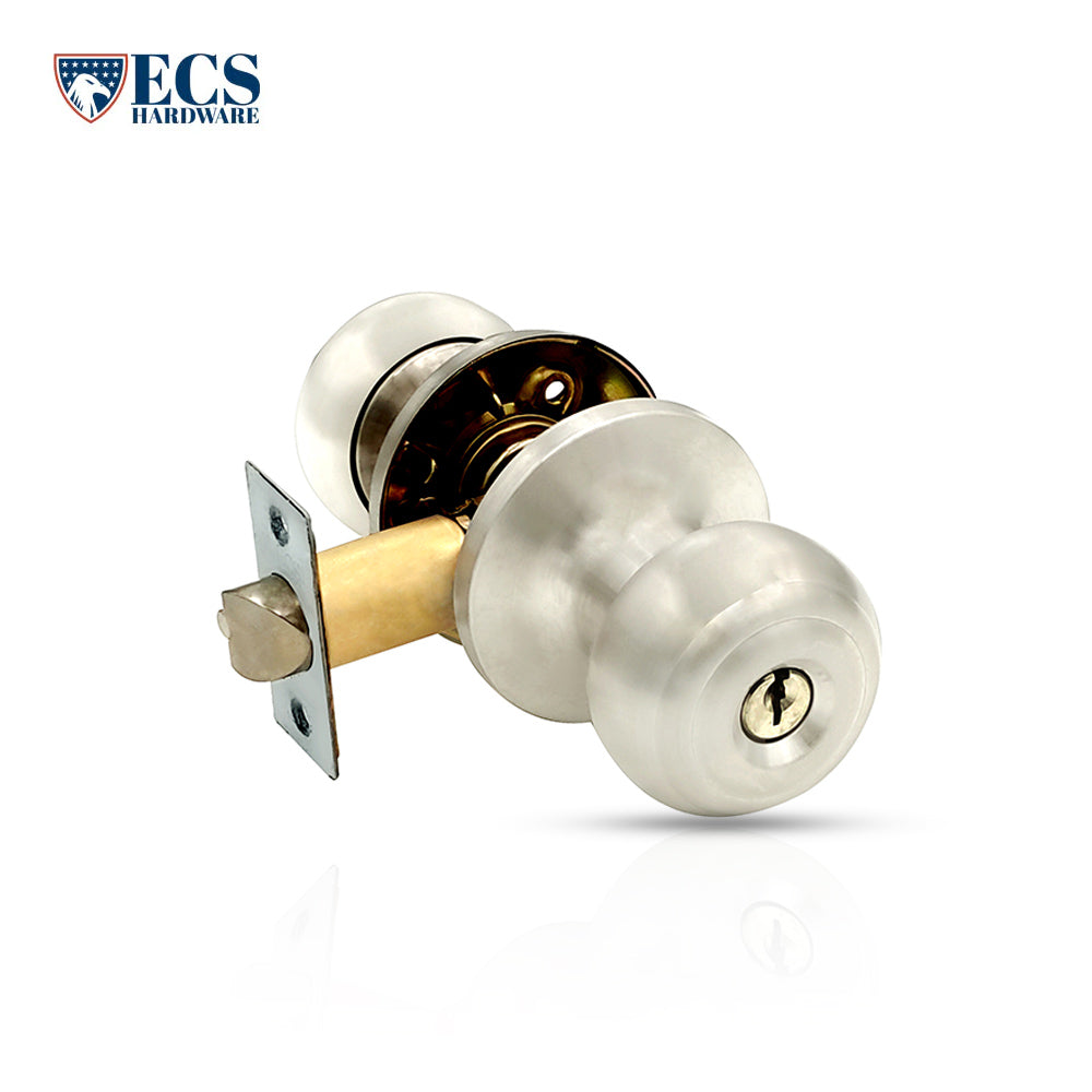 ECS HARDWARE - Durable Combo Lockset w/ Single Knob & Deadbolt - Entrance - Stainless Steel - Grade 3 (SC1)