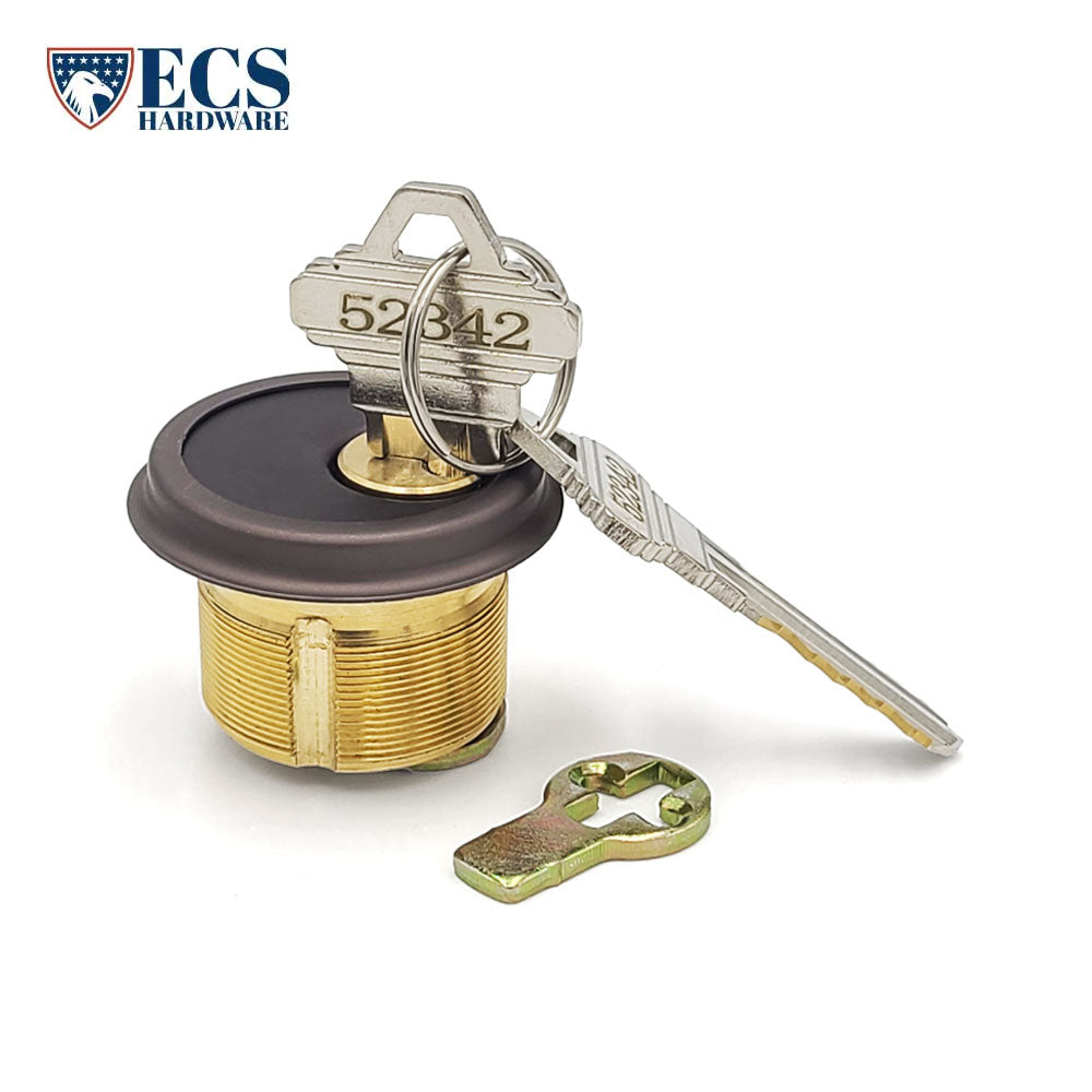 ECS HARDWARE - Durable Premium Mortise Cylinder - 1 Inch - Keyed Alike (KA10) with Ring - Schlage SC1 Keyway - US10B - Dark Oxidized Satin Bronze Oil Rubbed (613)