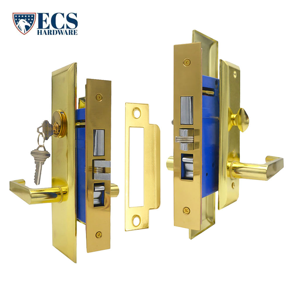 ECS HARDWARE - Durable Heavy Duty Mortise Lockset with Lever US3 Polished Brass - 2-3/4" Larger Backset - Left Handed