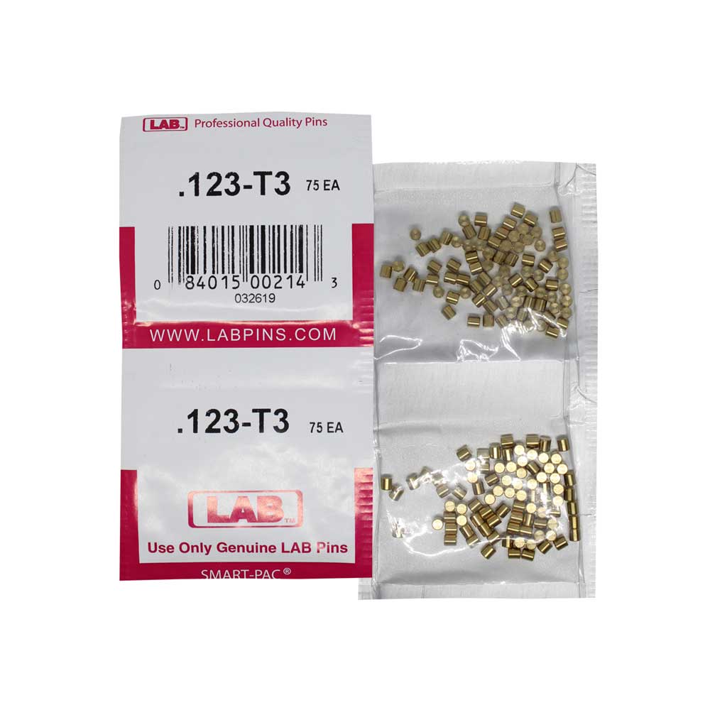 LAB - 123T - .123 Top Pin - .115 Diameter - Crown .003 Universal - Color-Coded - Brass Alloy - Smart Pack 150 Pins