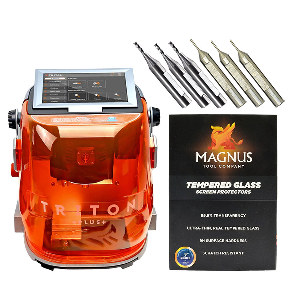 Triton PLUS Commercial Edition Key Cutting Machine with 2mm End Mill Cutter and 1mm Tracer Decoder and 7" Tempered Glass Screen Protector