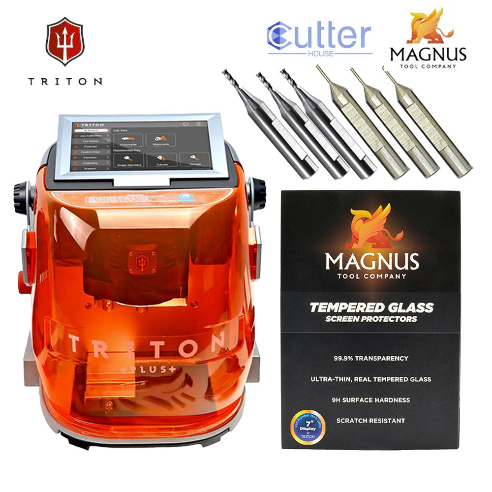 Triton PLUS Commercial Edition Key Cutting Machine with 2mm End Mill Cutter and 1mm Tracer Decoder and 7" Tempered Glass Screen Protector