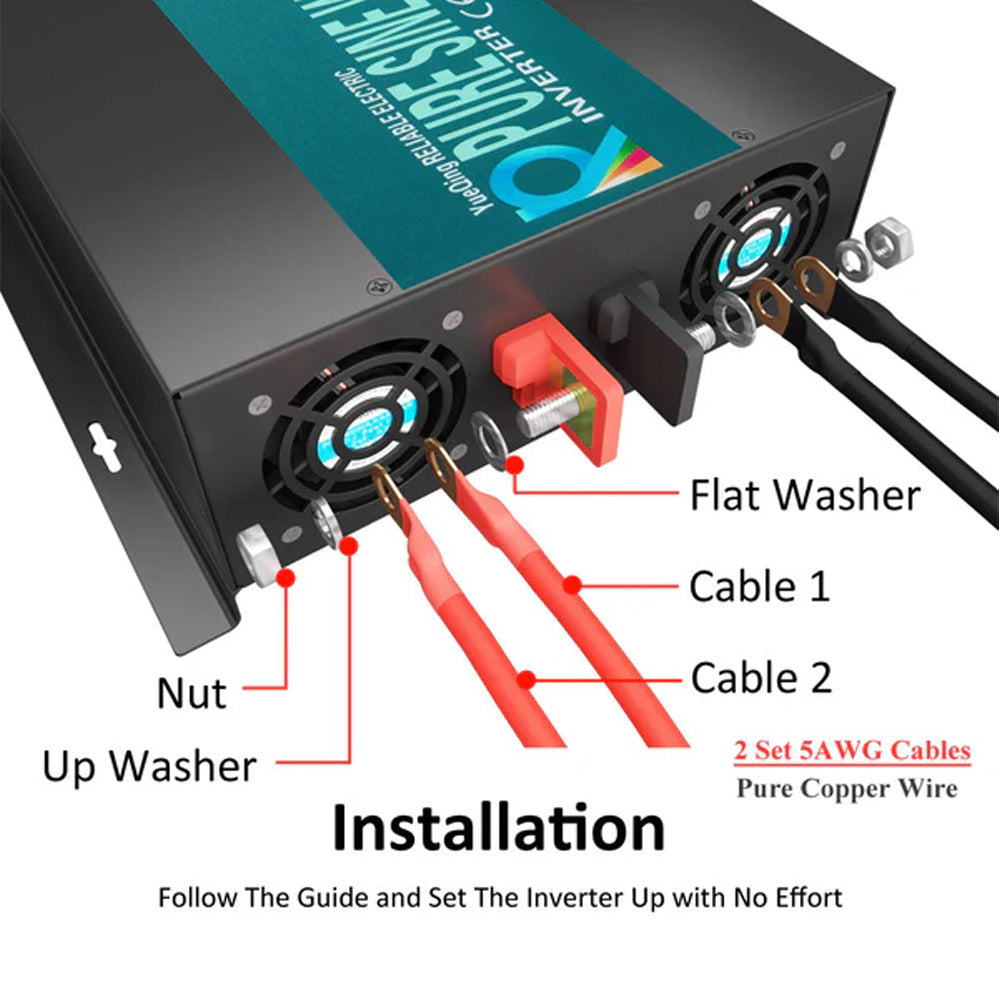 RBP - 2000W Power Inverter 12VDC, 24VDC and 48VDC to 120VAC Pure Sine Wave High Frequency Off Grid Solar Inverter