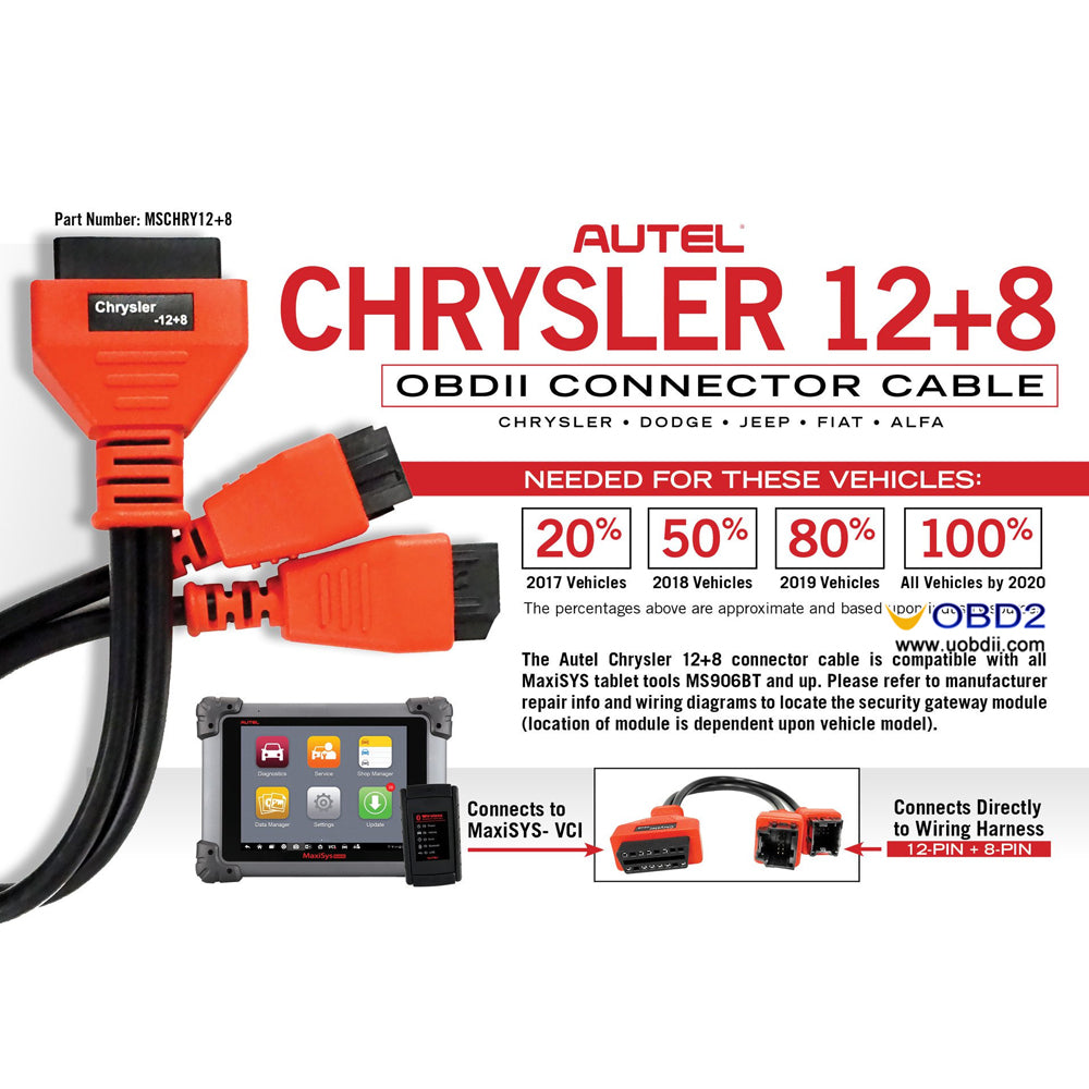 ECS AUTO PARTS Chrysler 12+8 Cable Adaptor for Autel MaxiSys Elite/ MS908/ MS908P/ MS908S Pro