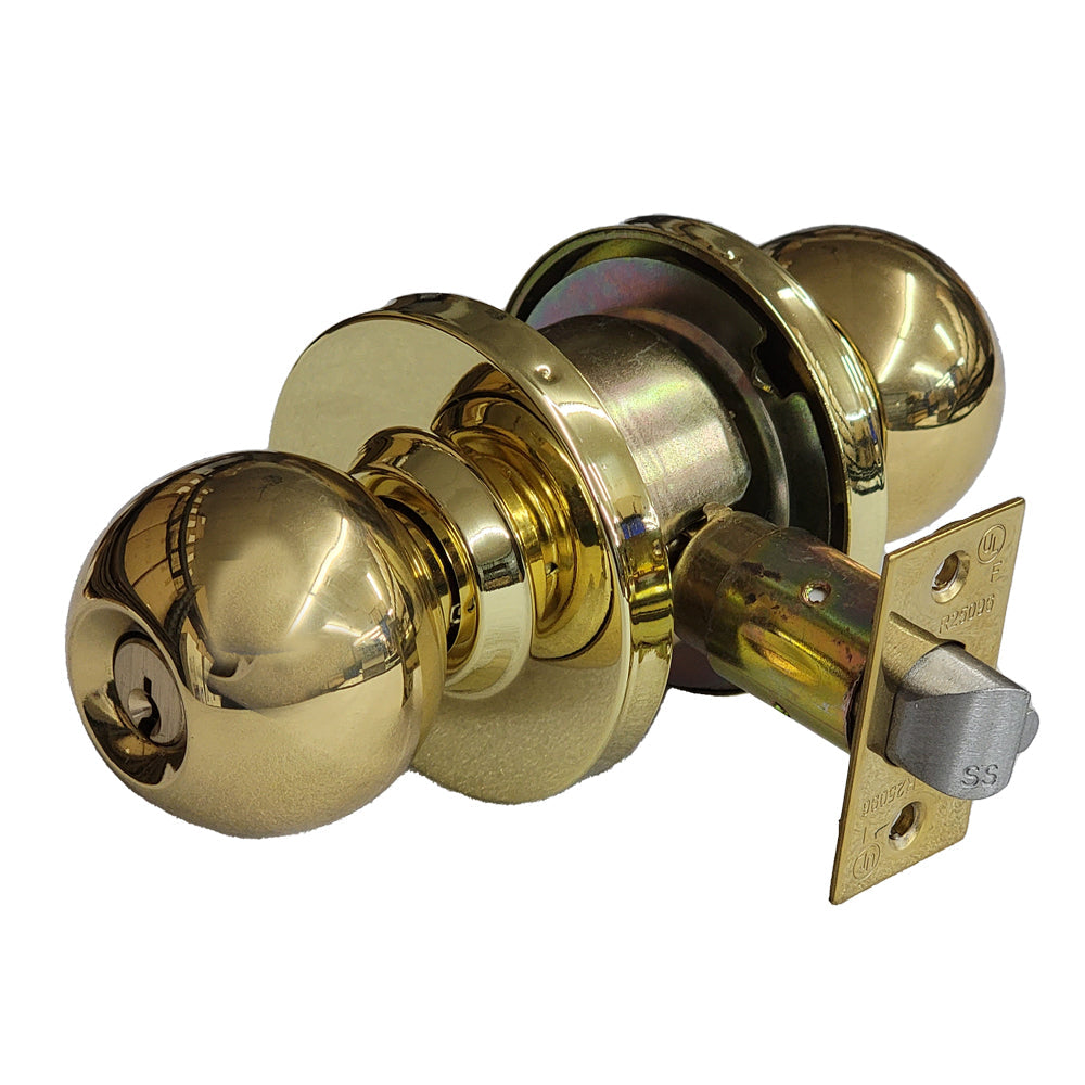 ECS HARDWARE - Commercial Door Knob Set - 2-3/4 Standard Backest - Polished Brass- Entrance - Grade 2