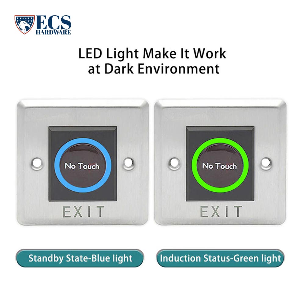 ECS HARDWARE - Touchless LED - Door Infrared Sensor Exit Button Switch (NT-86) Stainless Steel - 12VDC